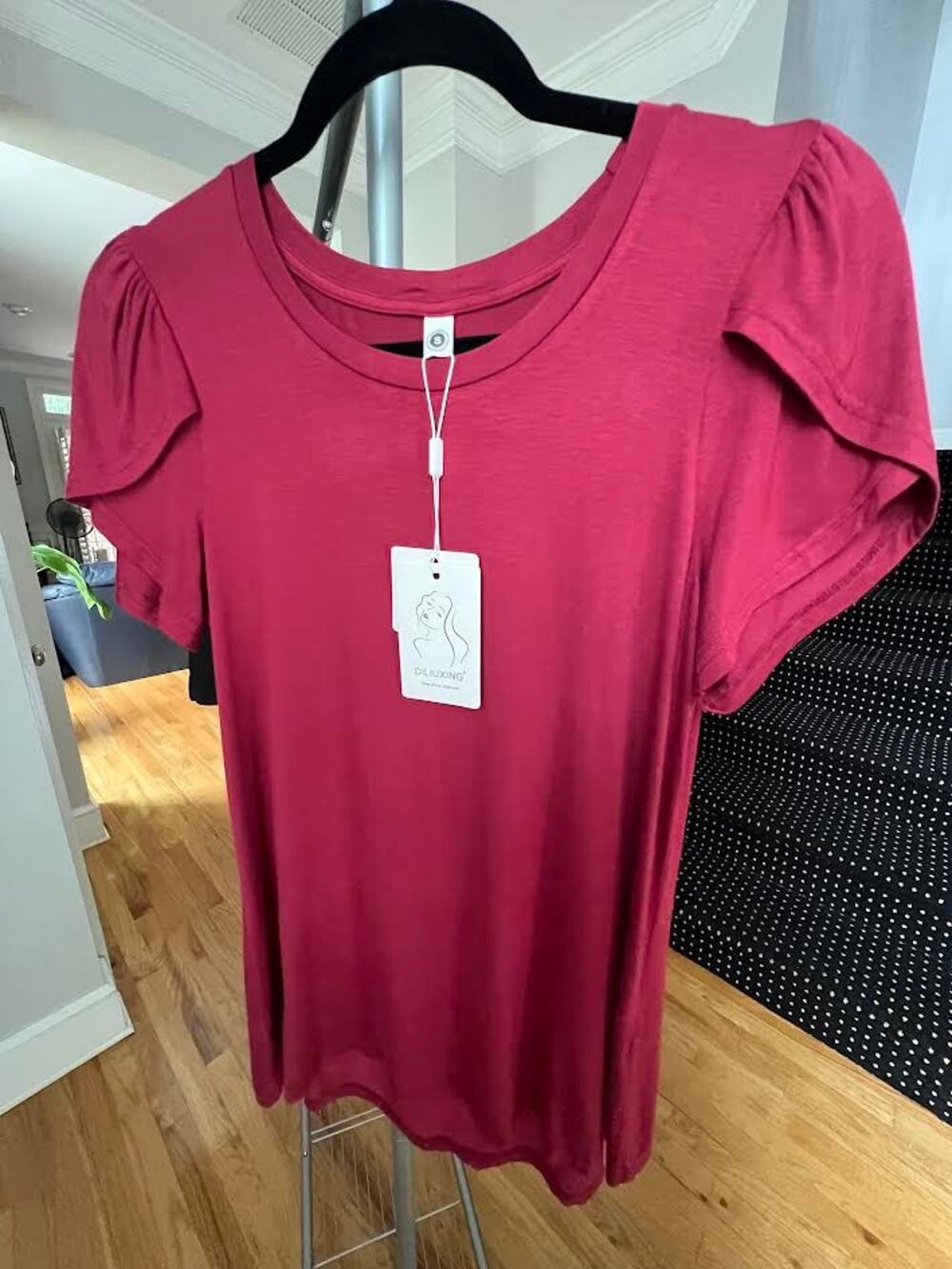 Diliuxing Womens Crew round neck Blouse, Wine Red